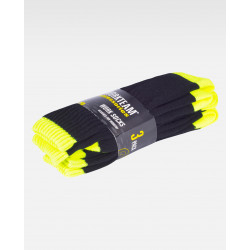Pack 3 pares calcetines negro amarillo alta visibilidad WORKTEAM WFA021